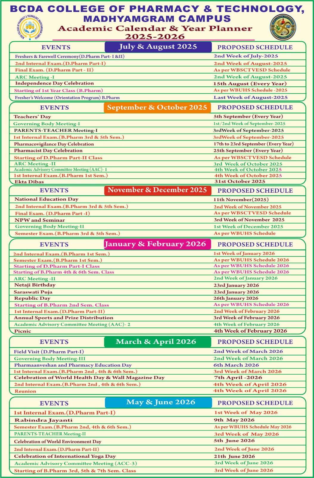 Academic Calendar