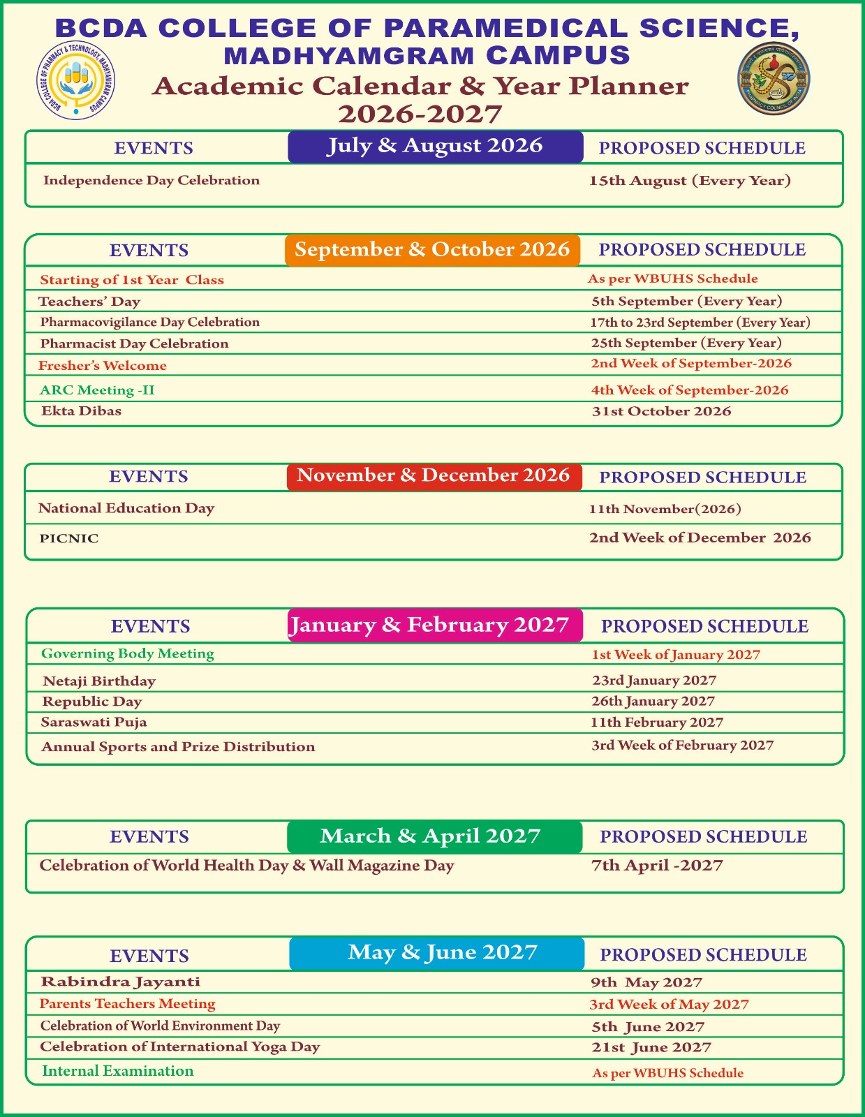 Academic Calendar
